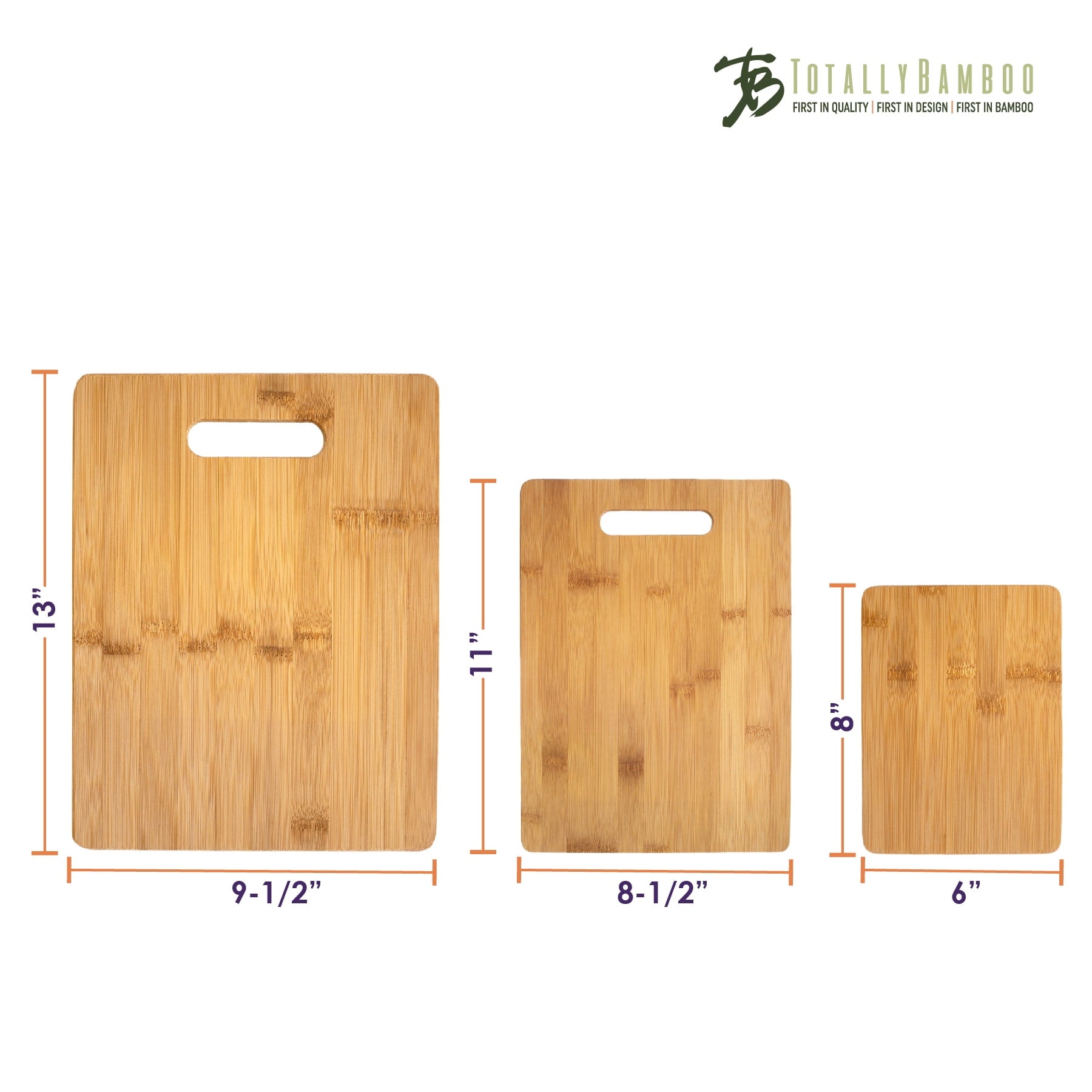 Totally Bamboo 3-Piece Bamboo Wood Cutting Board Set for Kitchen, 3 Assorted Sizes